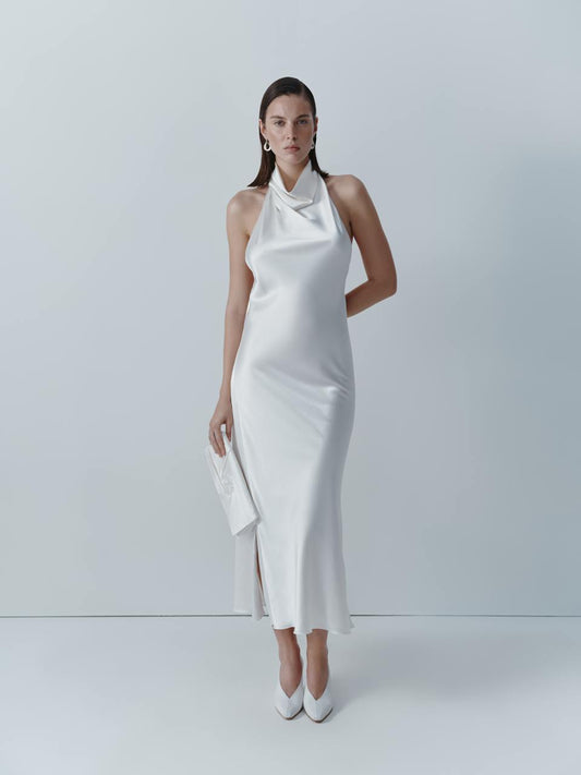 Ivory silk midi dress with cutout back ELENA REVA