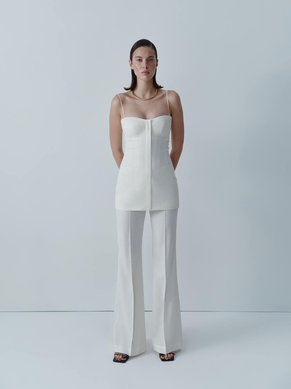 Ivory wool flared trosers ELENA REVA