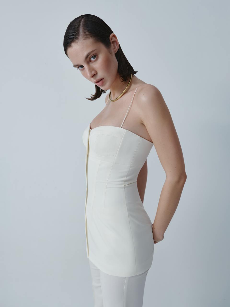 Ivory wool flared trosers ELENA REVA