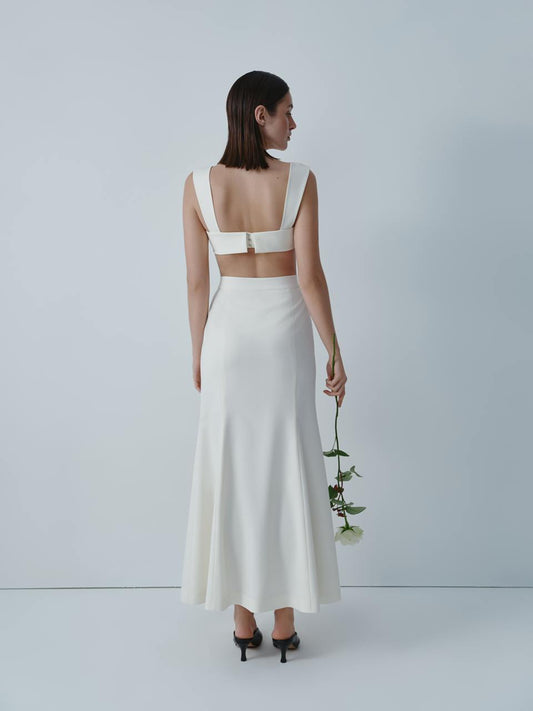 Ivory wool midi skirt with buttons ELENA REVA