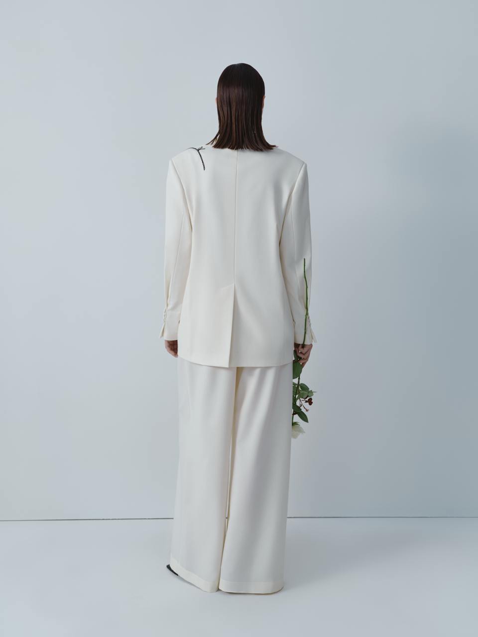 Ivory wool wide-leg trousers ELENA REVA
