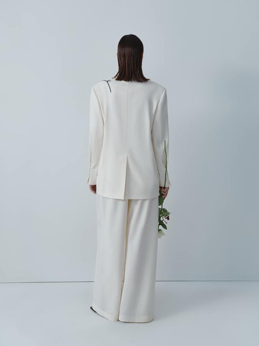Ivory wool wide-leg trousers ELENA REVA