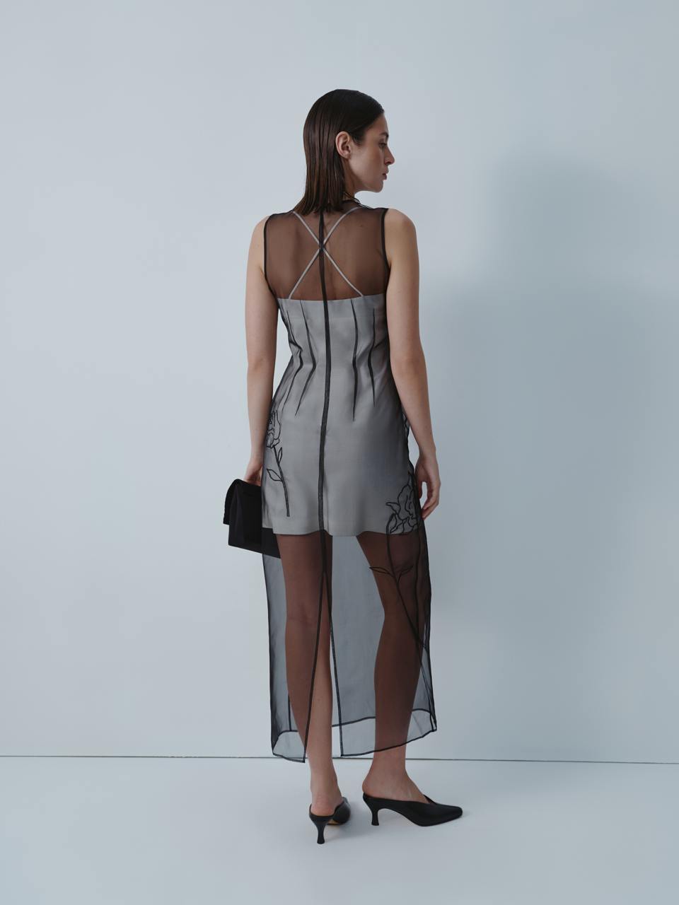 Black silk organza dress with embroidery ELENA REVA