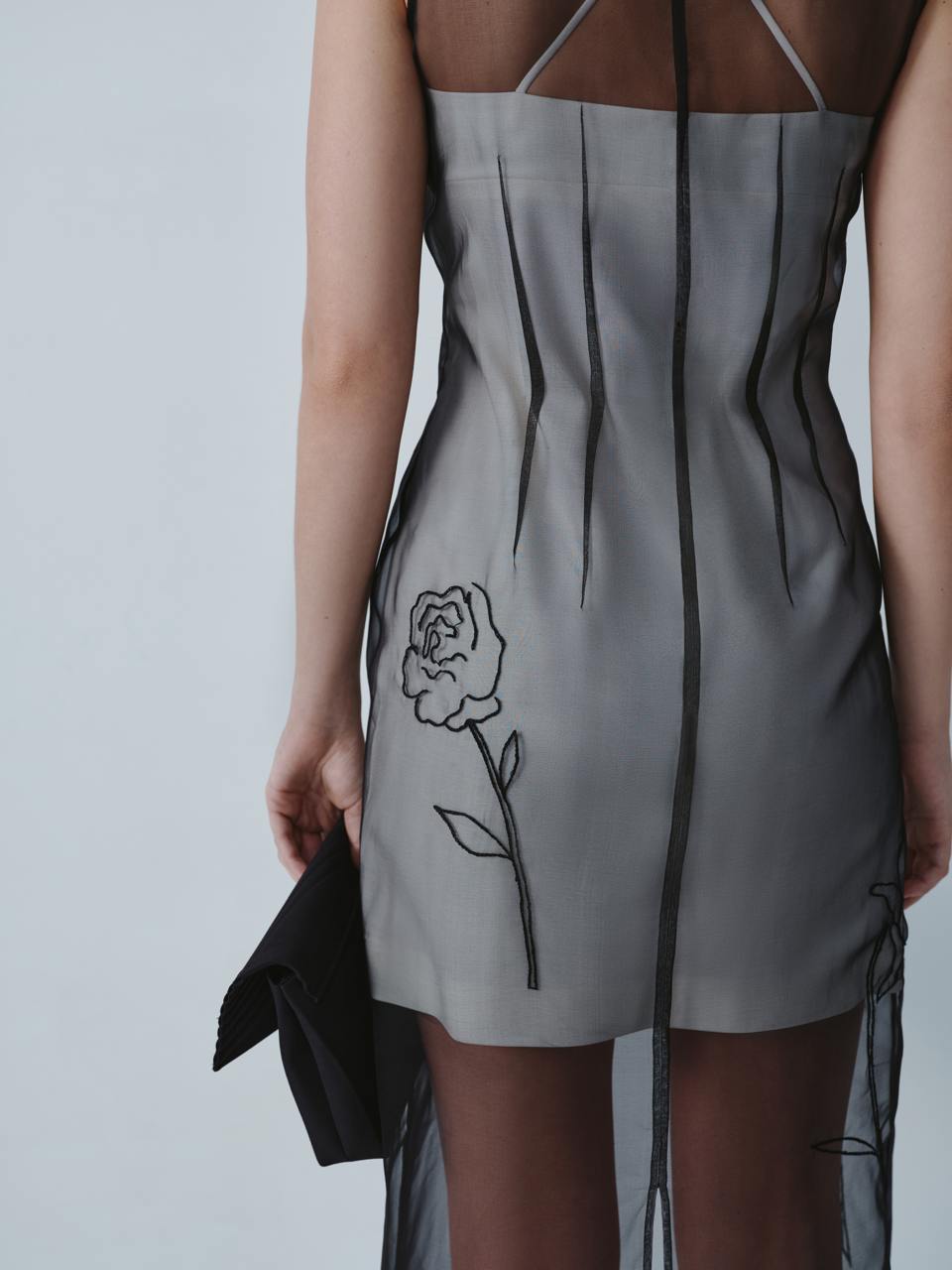 Black silk organza dress with embroidery ELENA REVA