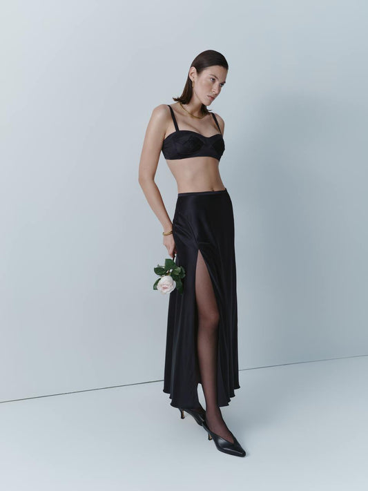 Black silk midi skirt ELENA REVA