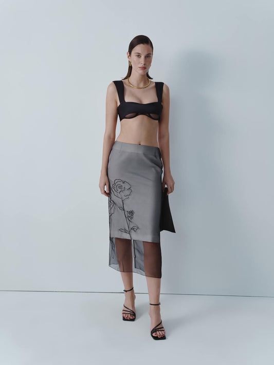Black organza skirt with embroidery ELENA REVA