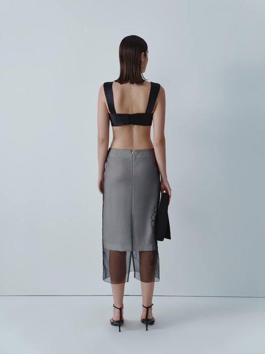 Black organza skirt with embroidery ELENA REVA