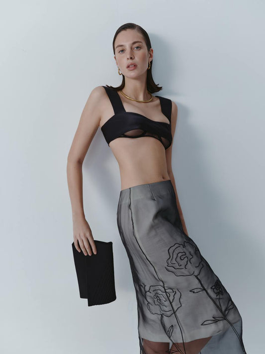 Black silk mini top ELENA REVA