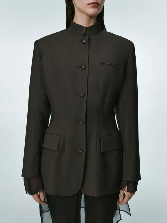 Brown fitted wool blazer ELENA REVA