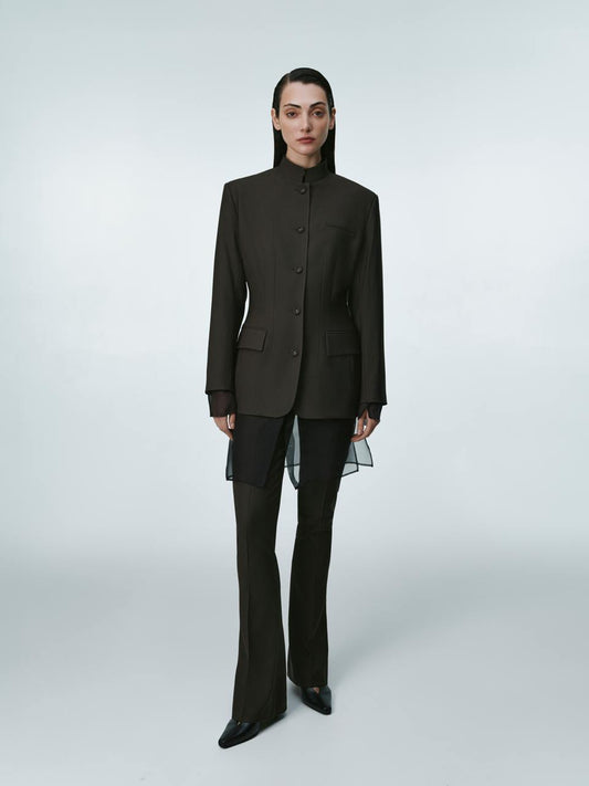 Brown fitted wool blazer ELENA REVA