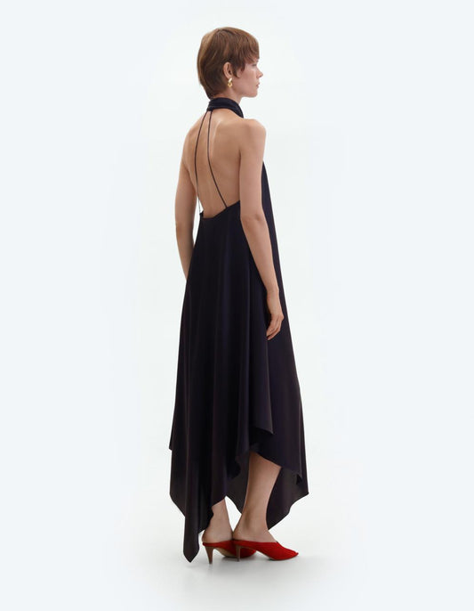 Black silk backless midi dress ELENA REVA