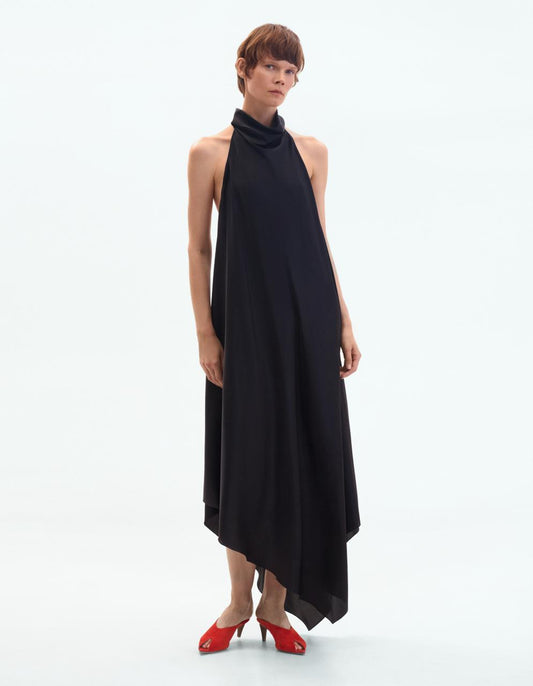 Black silk backless midi dress ELENA REVA
