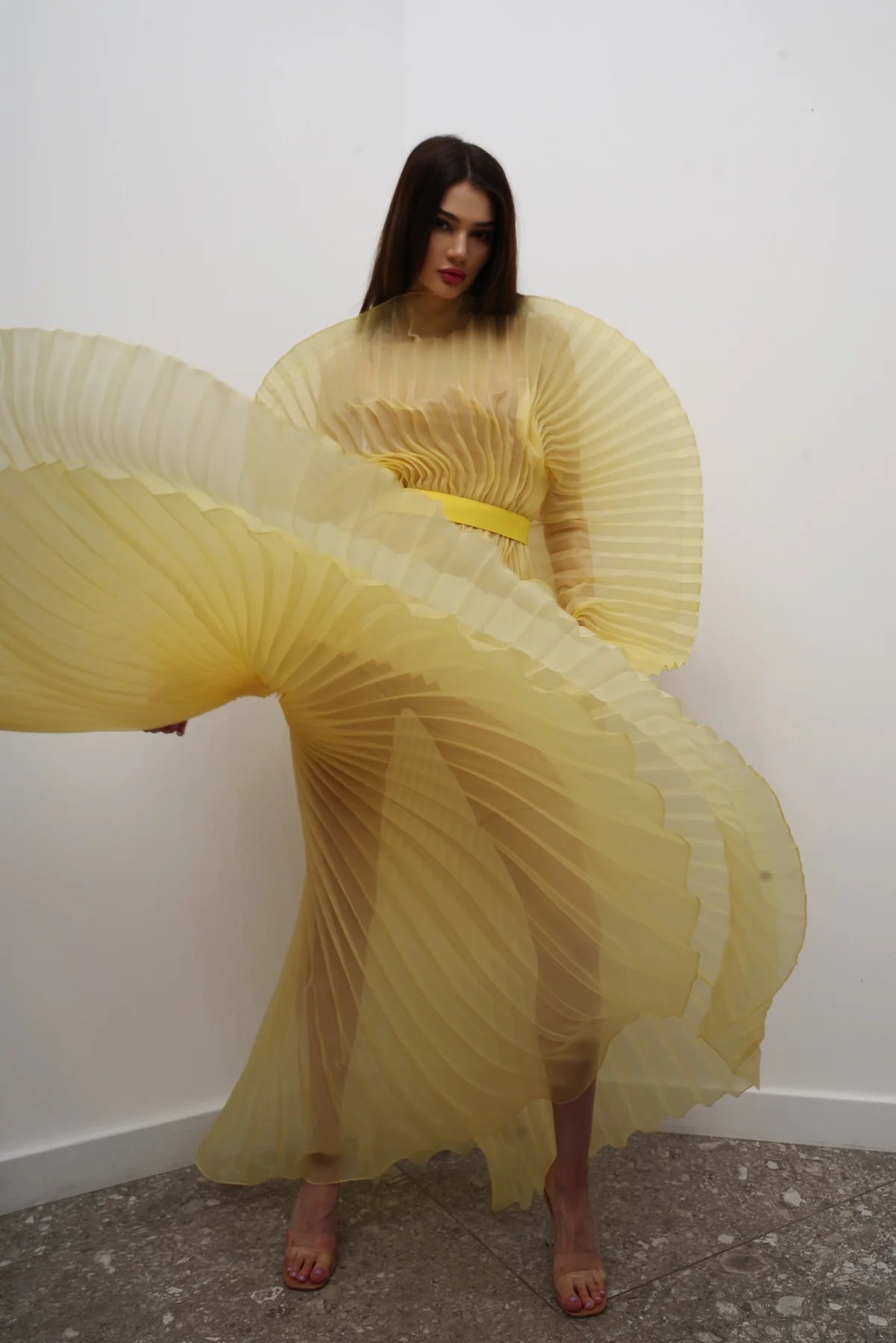 Alisha Pleated Yellow Dress J’AMEMME