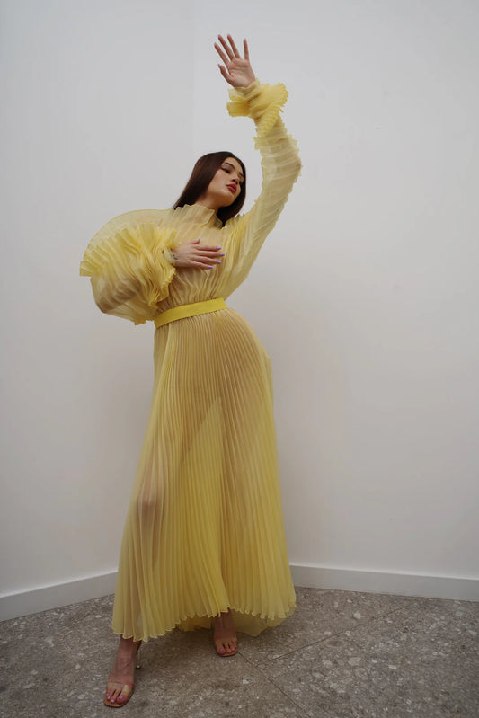 Alisha Pleated Yellow Dress J’AMEMME