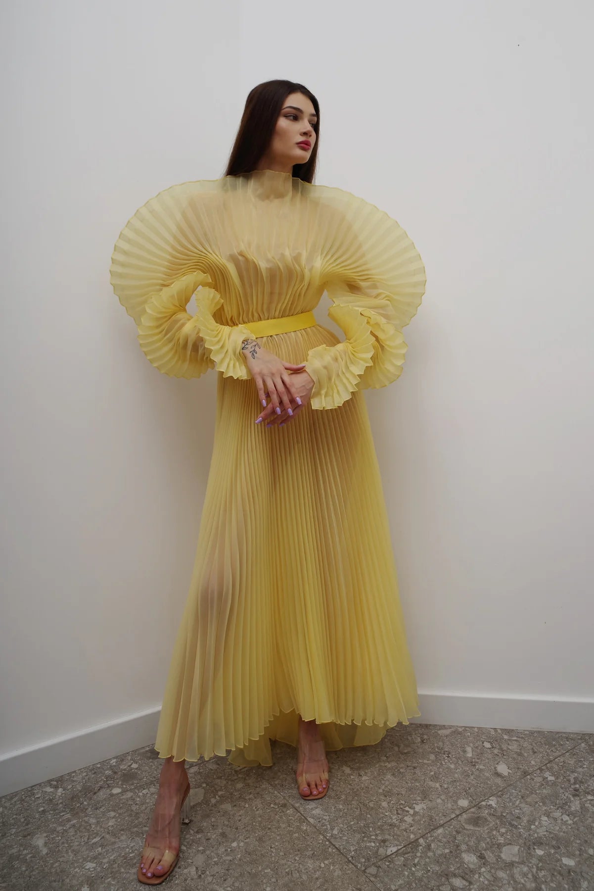 Alisha Pleated Yellow Dress J’AMEMME