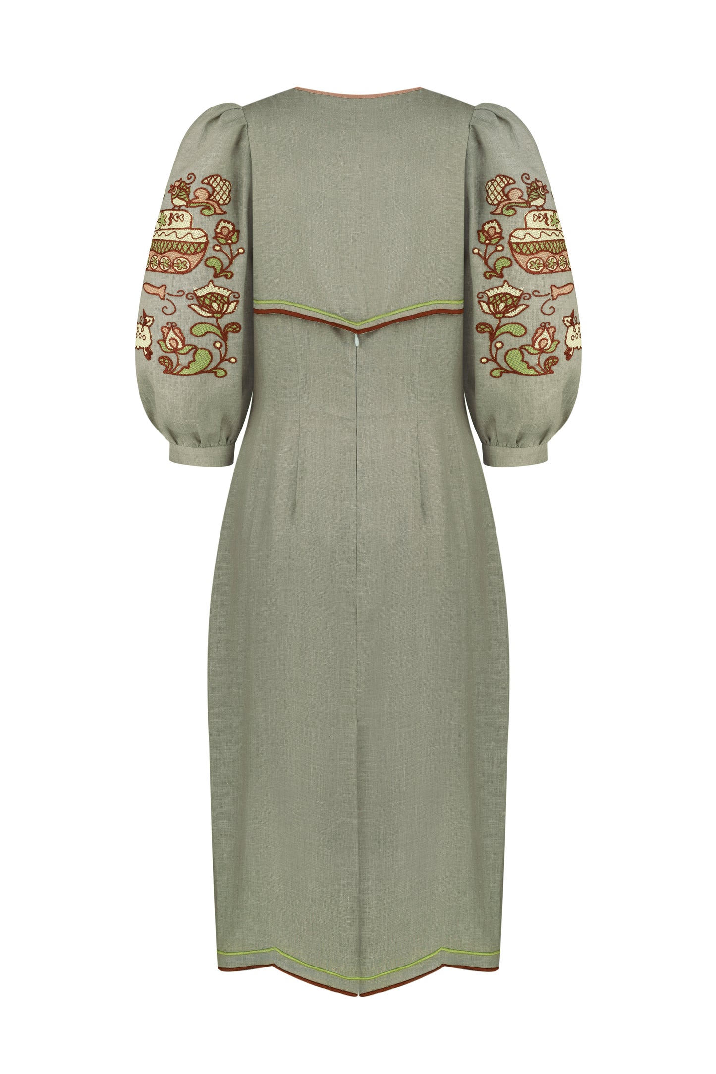 "Embroidery history" green midi dress FOBERINI