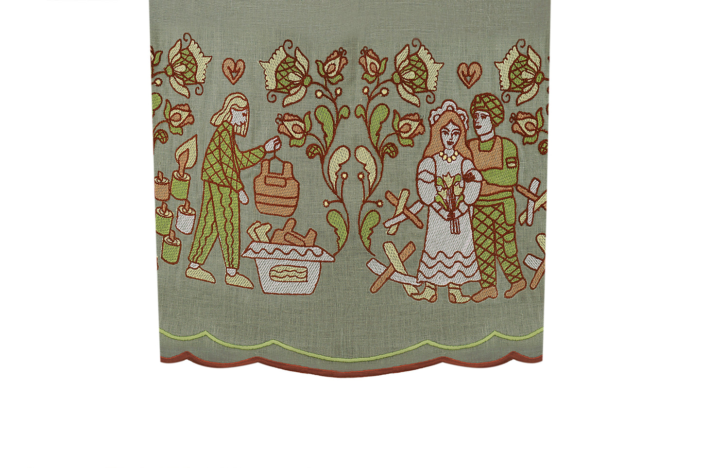 "Embroidery history" green midi dress FOBERINI