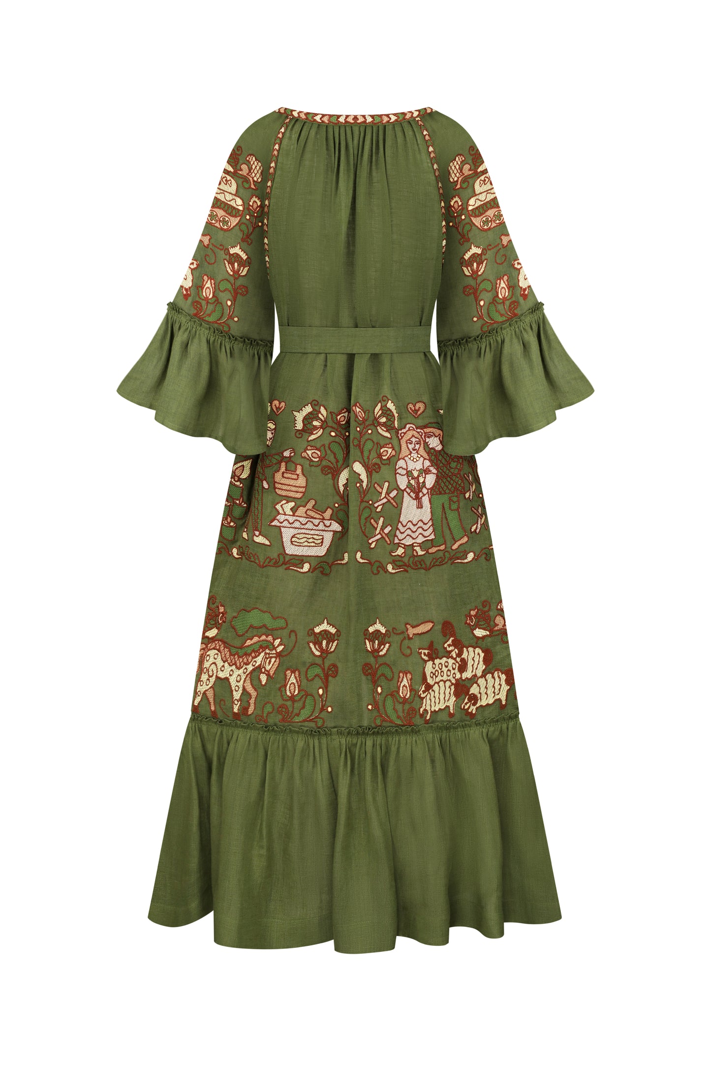 "Embroidery history" green maxi dress FOBERINI