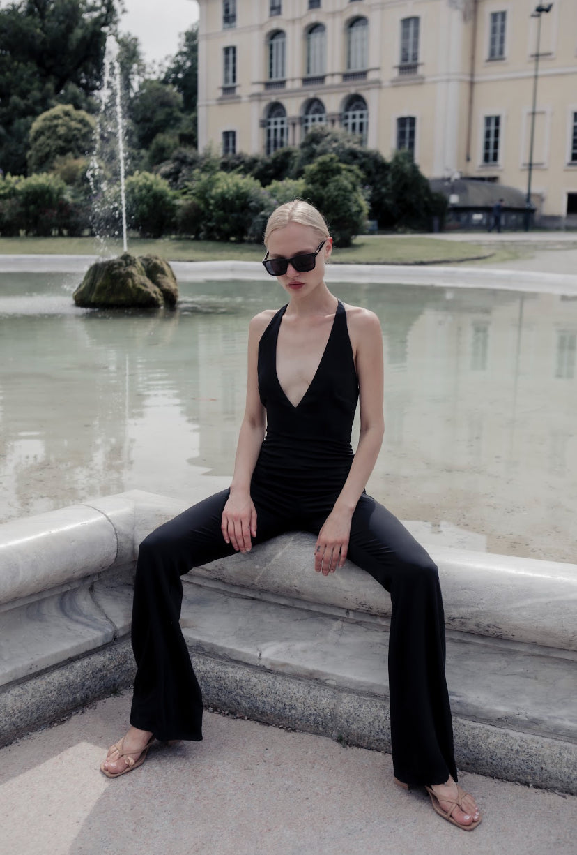Black jumpsuit with an open back NOVITSKA
