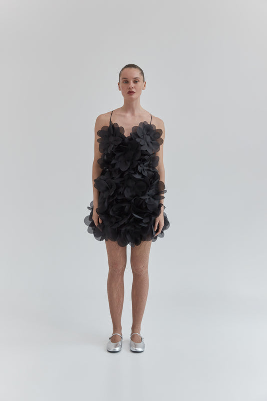 Peony Passion Dress in charcoal black PASKAL