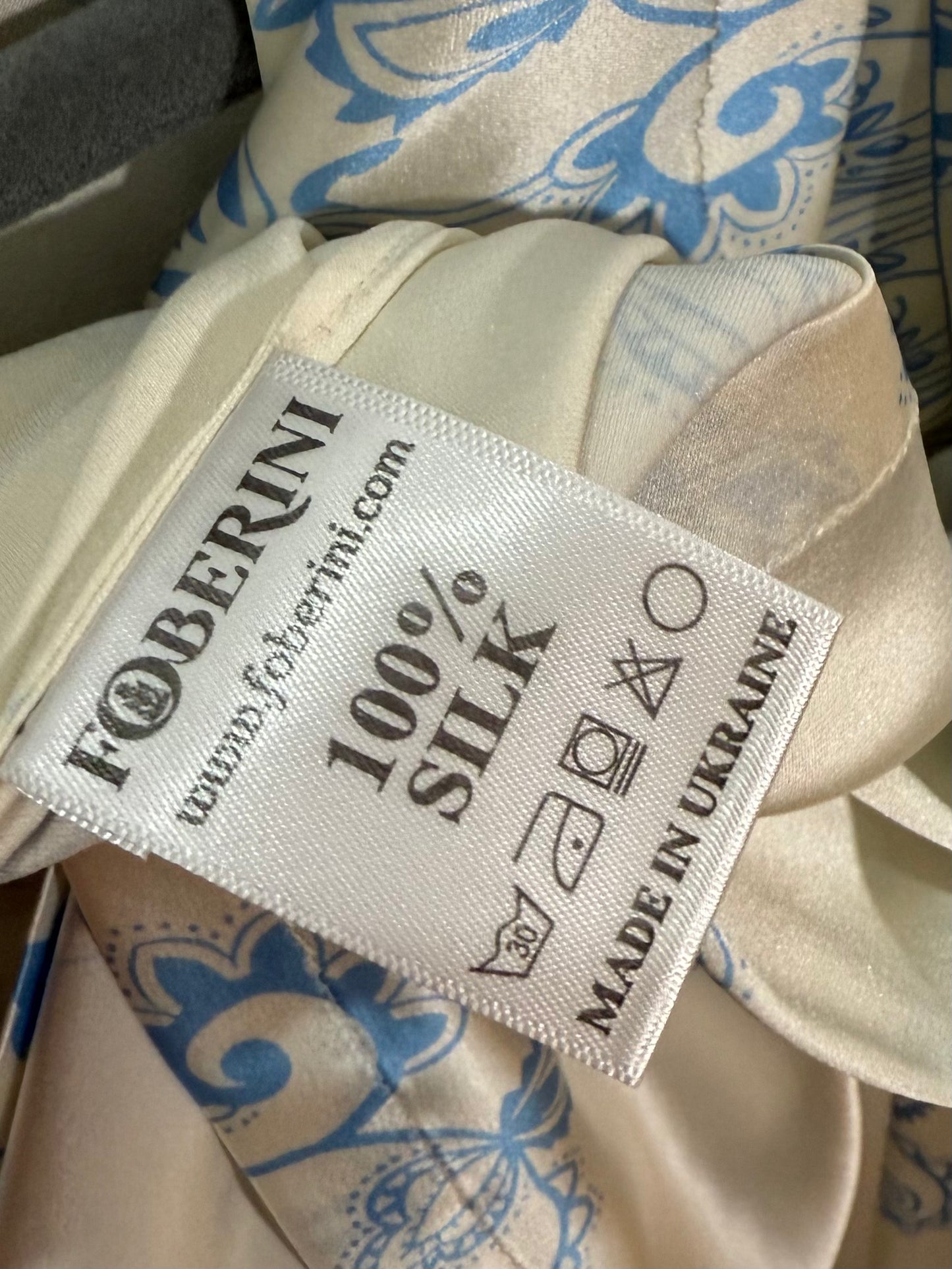 Silk Wrap Blouse Ivory Blue Floral FOBERINI (Pre-Owned)
