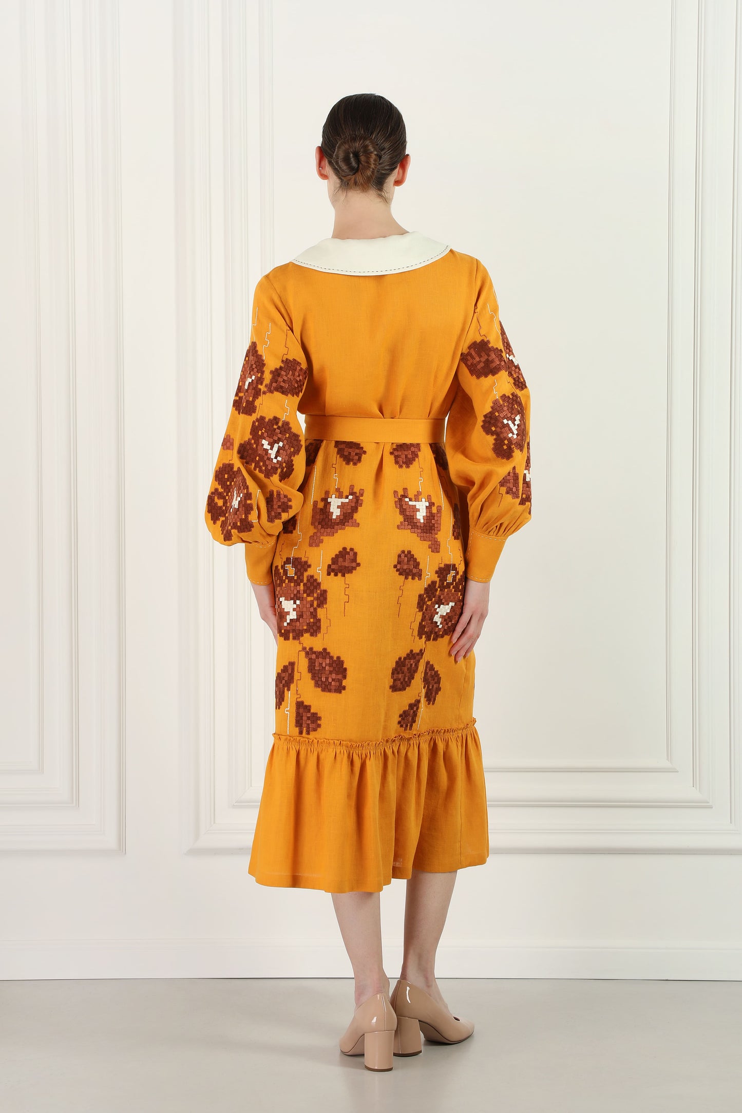 Adele Mustard Dress with a collar FOBERINI