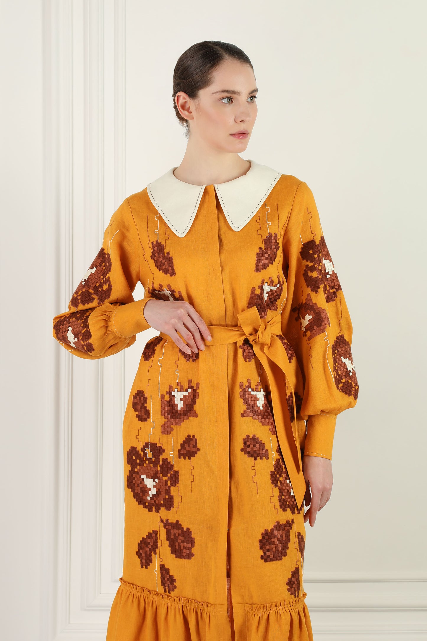 Adele Mustard Dress with a collar FOBERINI