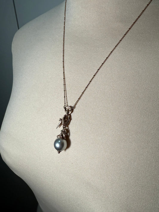 Silver Tone Pearl Charm Necklace CESARE PACIOTTI (Pre-Owned)