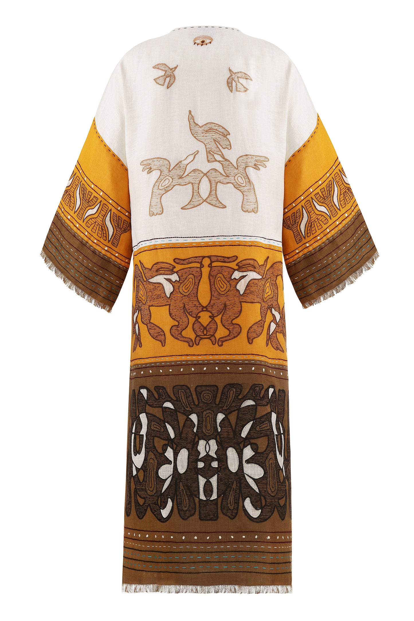 Animal Realm long Kimono in Ivory - Ochre - Golden Green My Sleeping Gypsy