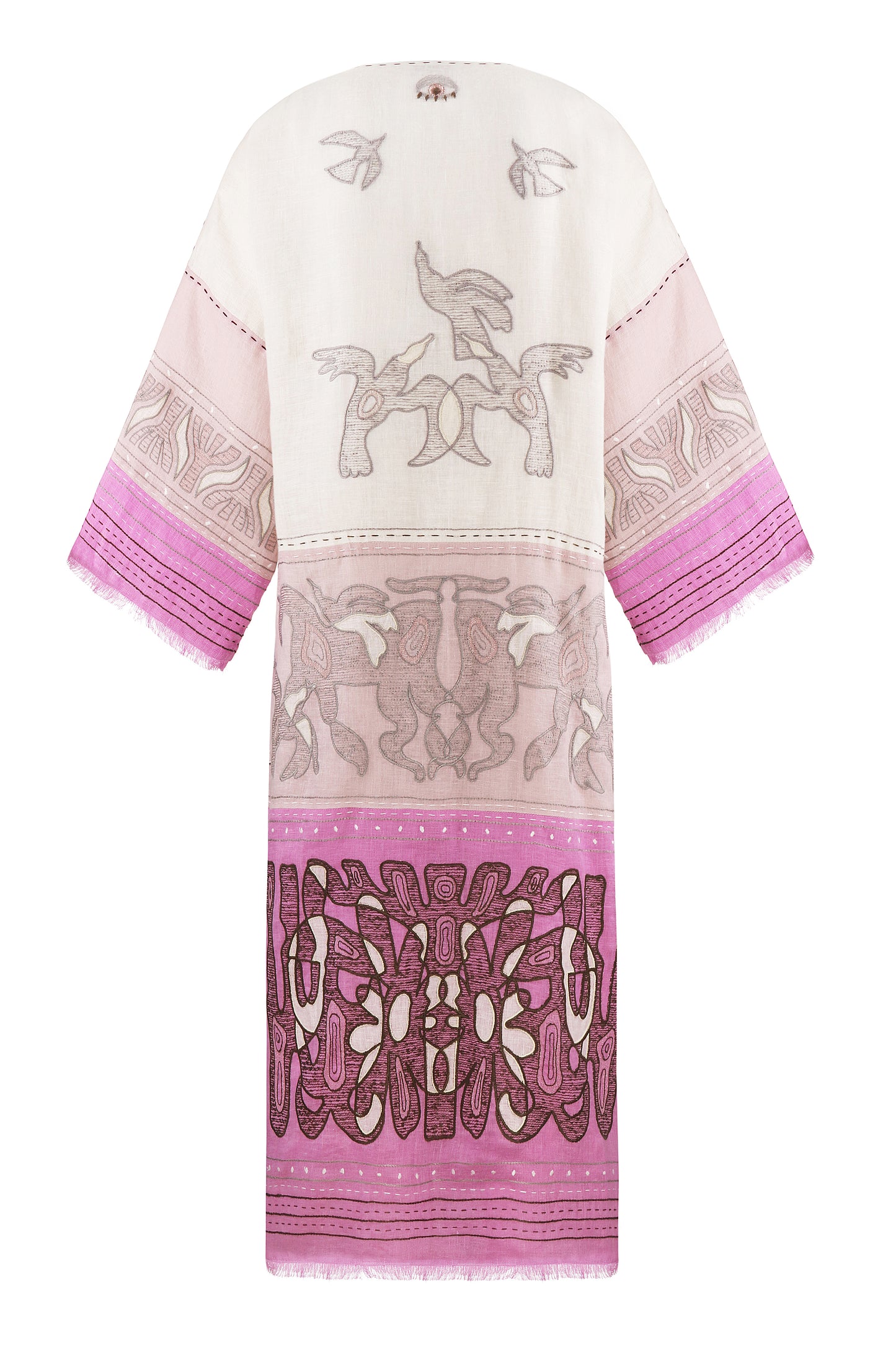 Animal Realm long Kimono in Ivory - Powder Pink - Lilac My Sleeping Gypsy