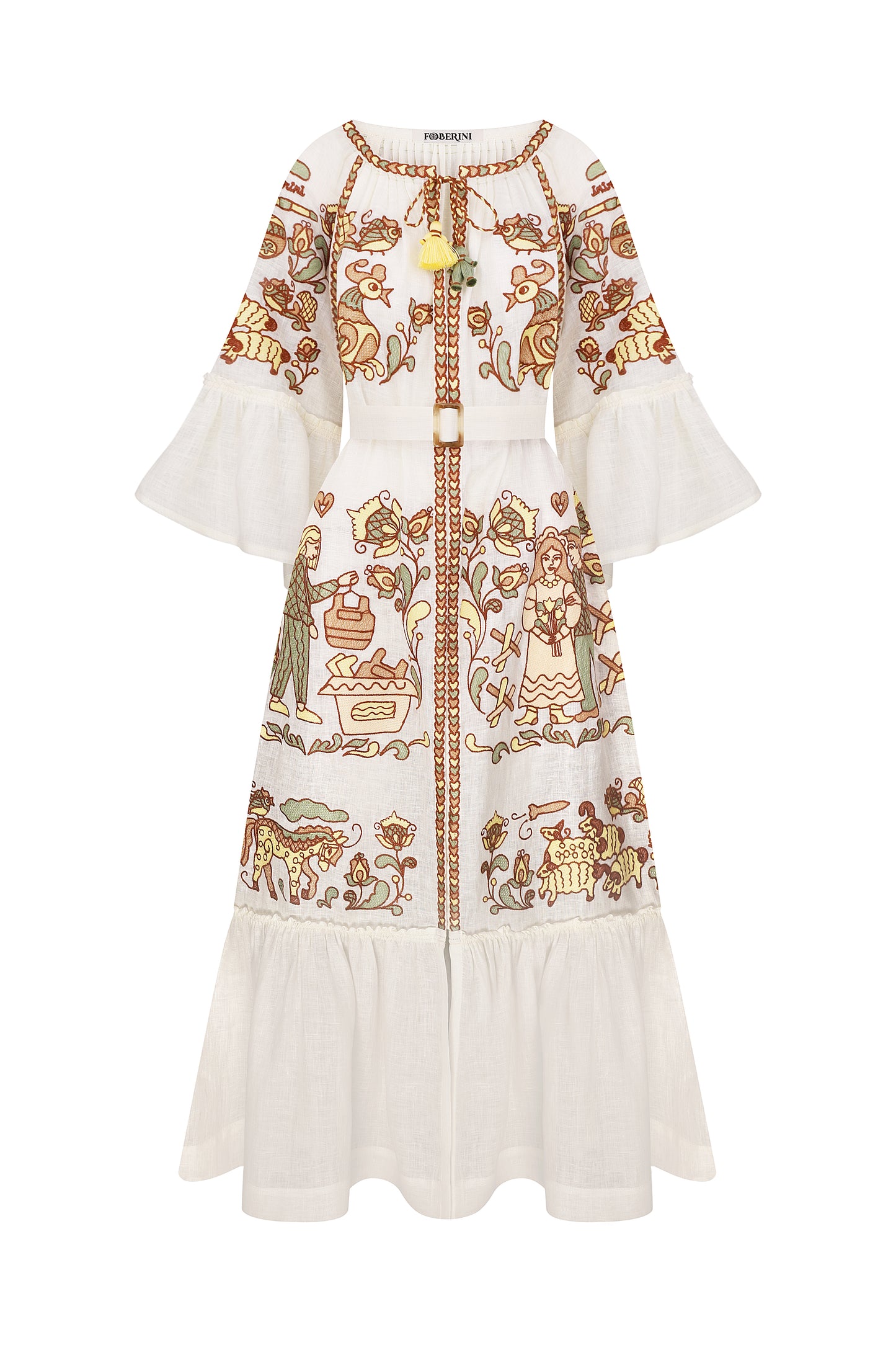 "Embroidery history" beige maxi dress FOBERINI