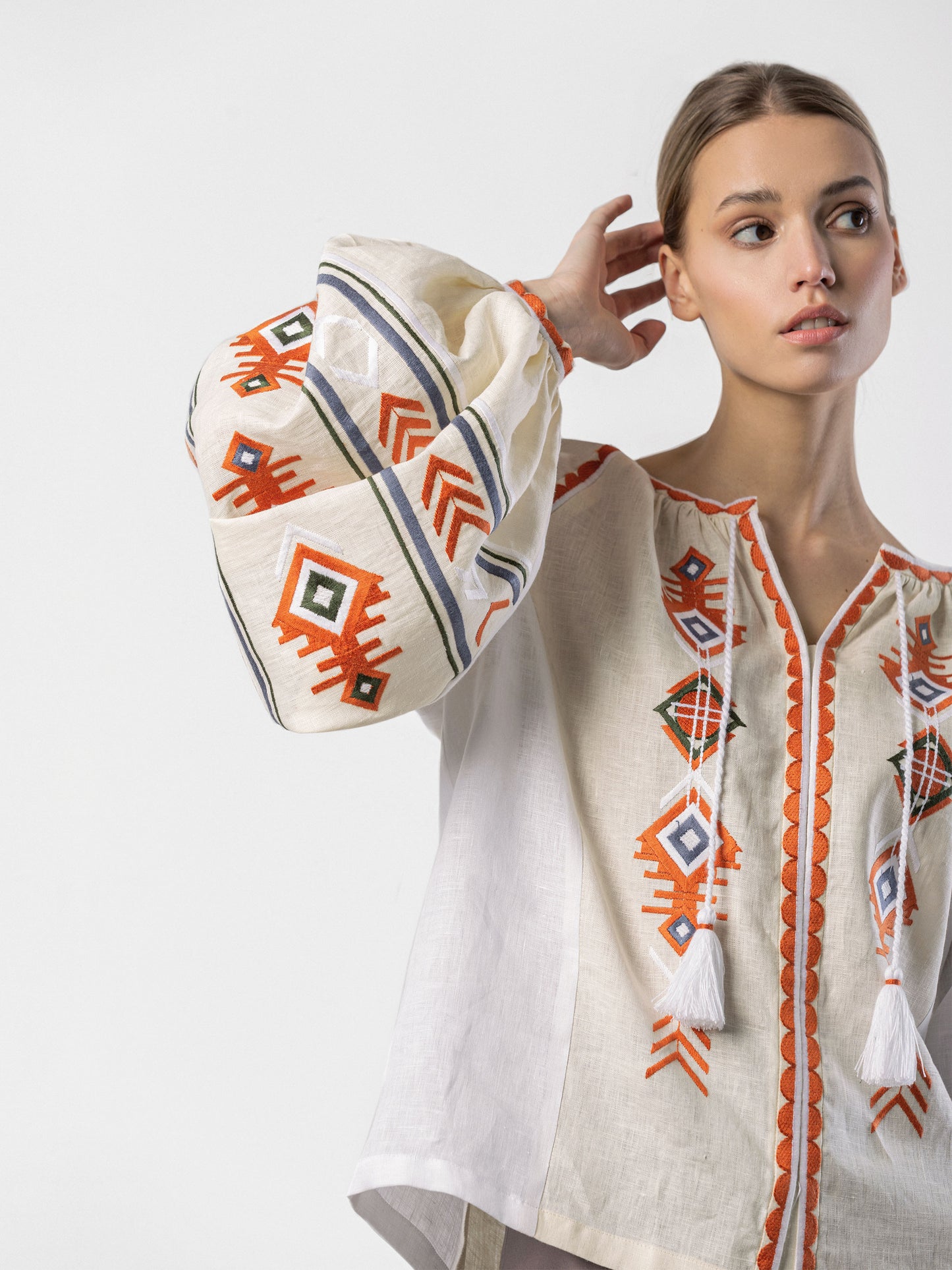 Linen embroidered shirt in boho style Pole ETNODIM