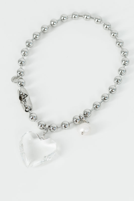 OLIVIA necklace with baroque pearl and pendant heart SAMOKISH