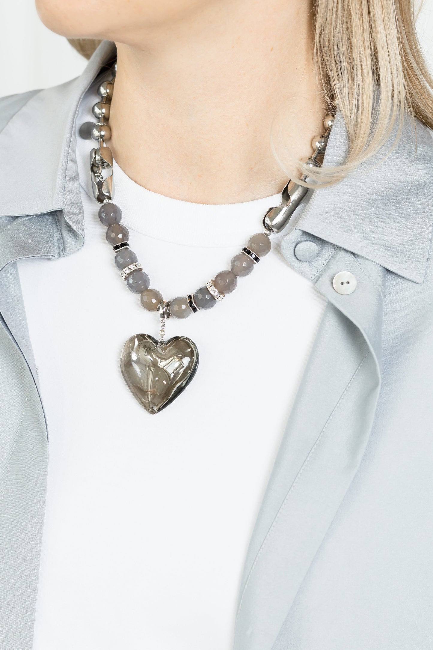 MELISSA LIGTH necklace with agates and pendant heart SAMOKISH