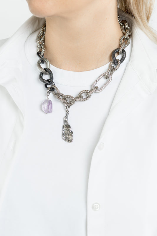 SAMANTHA SILVER necklace with ametrine and pendant SAMOKISH
