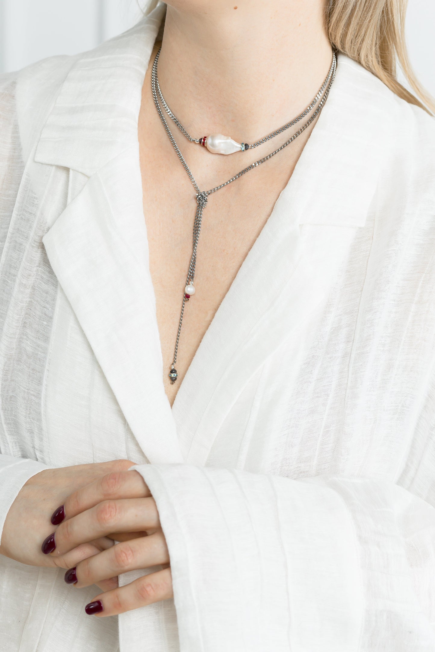 MIRANDA SILVER pendant with baroque pearl and pendant SAMOKISH