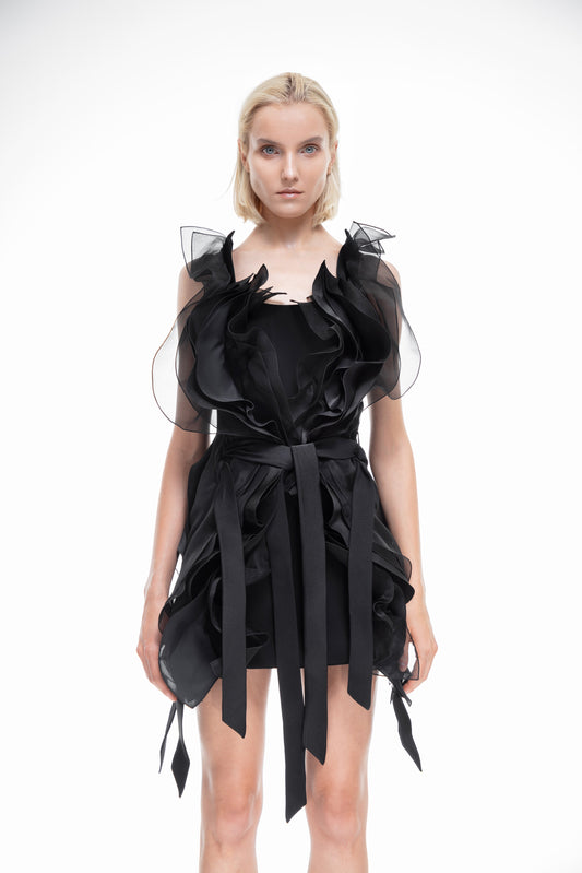 Mini dress with silky ruffles VALERY KOVALSKA