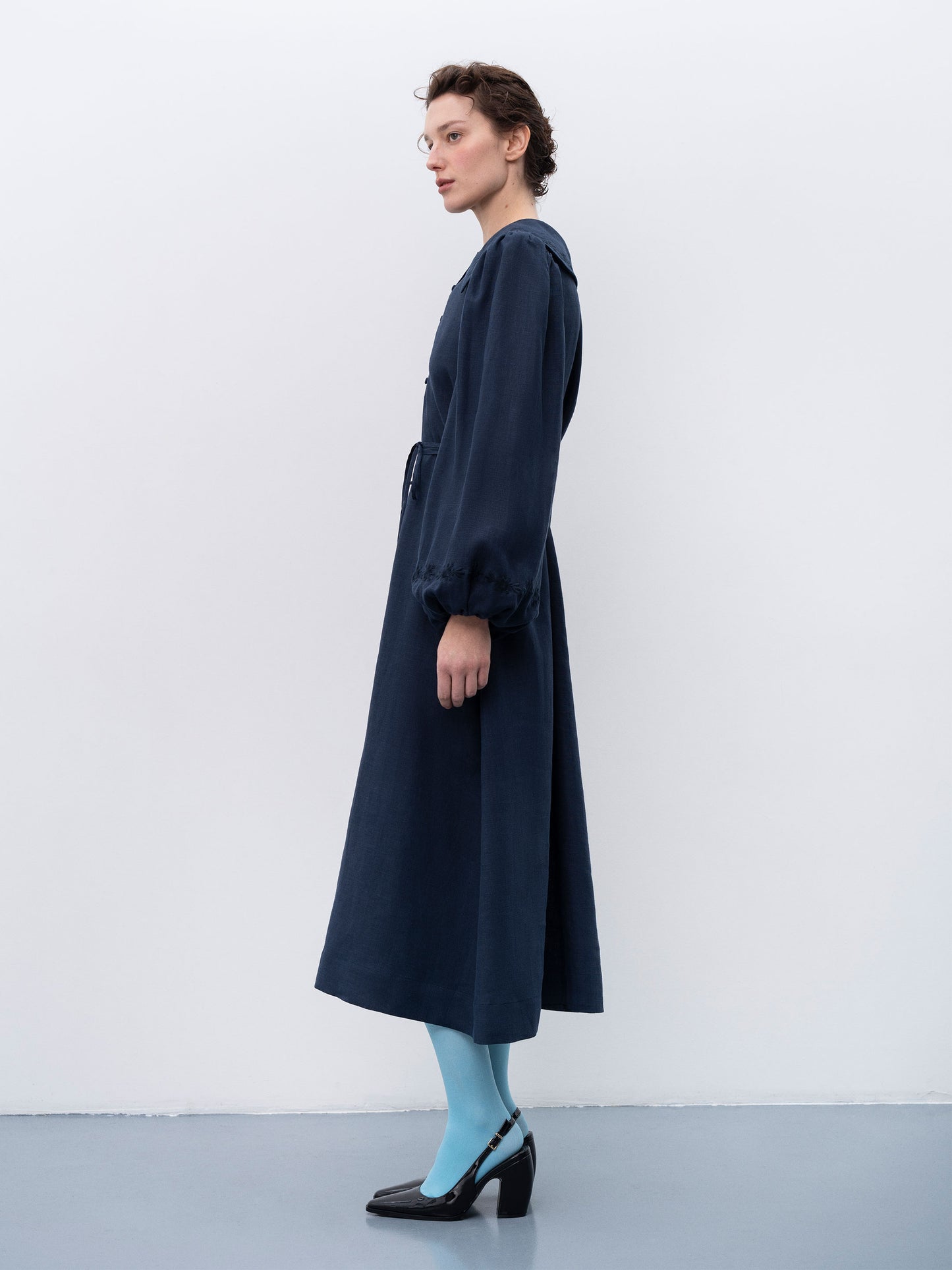 Linen dress with embroidery Pervotsvit Blue ETNODIM