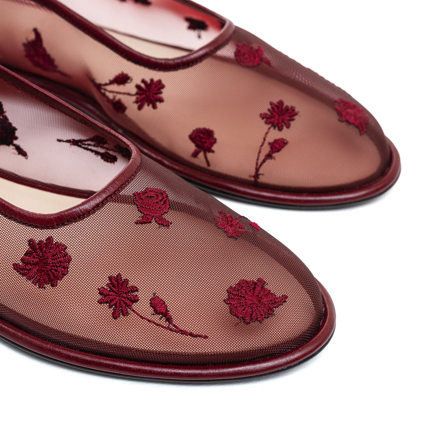 Mariyka Bloom burgundy ballet flats with embroidered wildflowers LOOKIE ATELIER