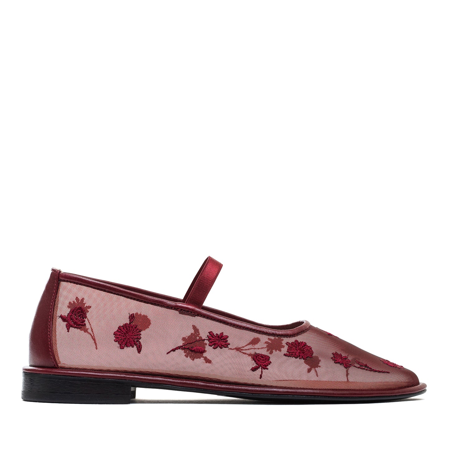 Mariyka Bloom burgundy ballet flats with embroidered wildflowers LOOKIE ATELIER