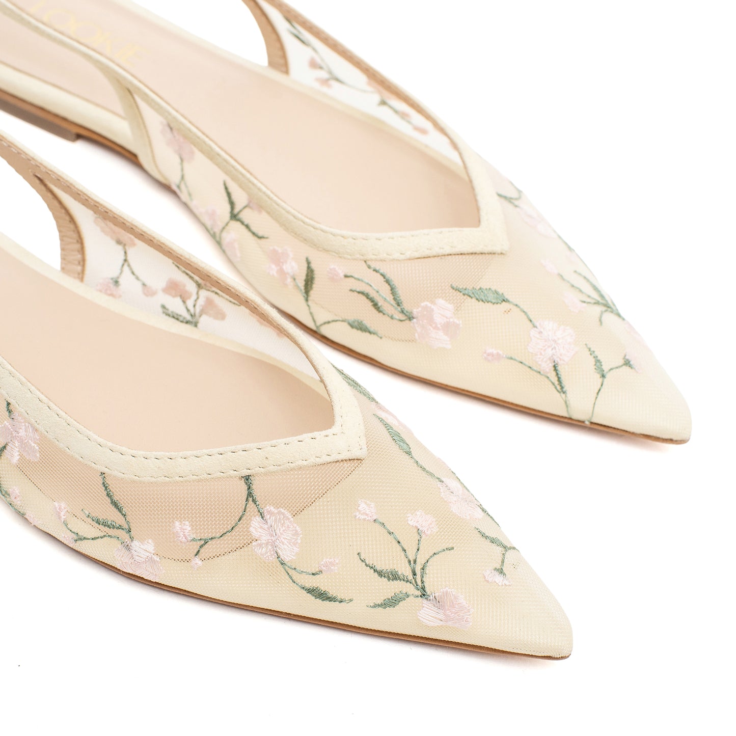Mesh slingbacks Milana Field Flats with embroidery LOOKIE ATELIER