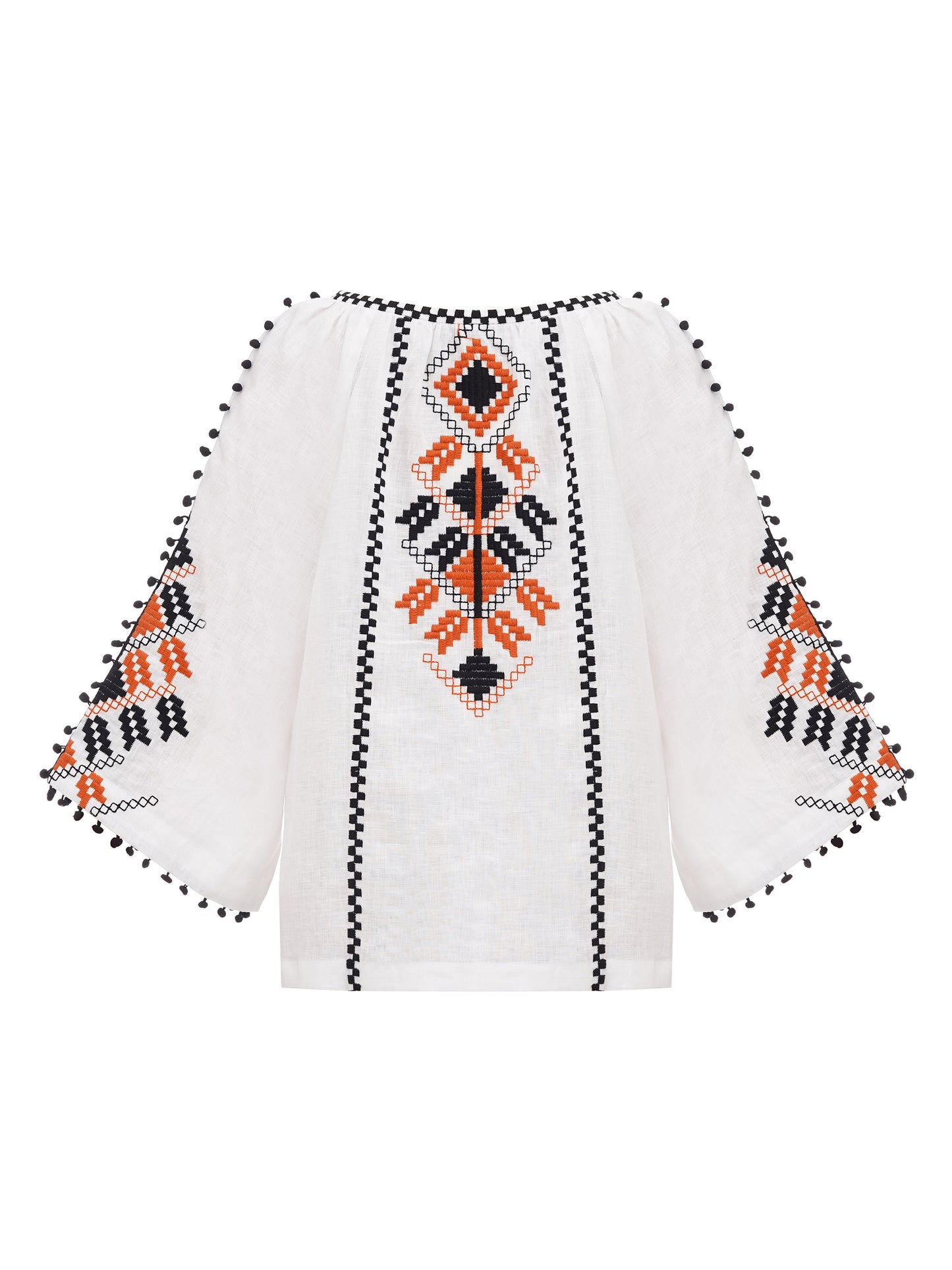 Embroidered shirt in boho style with white linen Bee ETNODIM