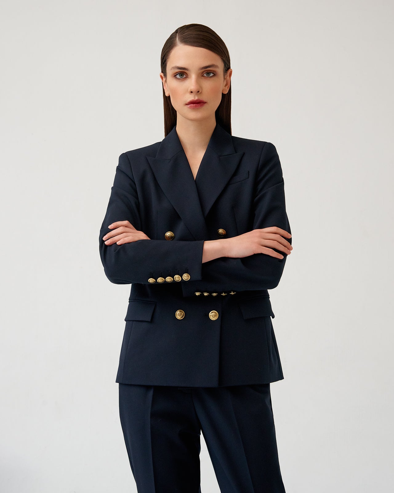 Navy blue woolen jacket with golden buttons NOVITSKA