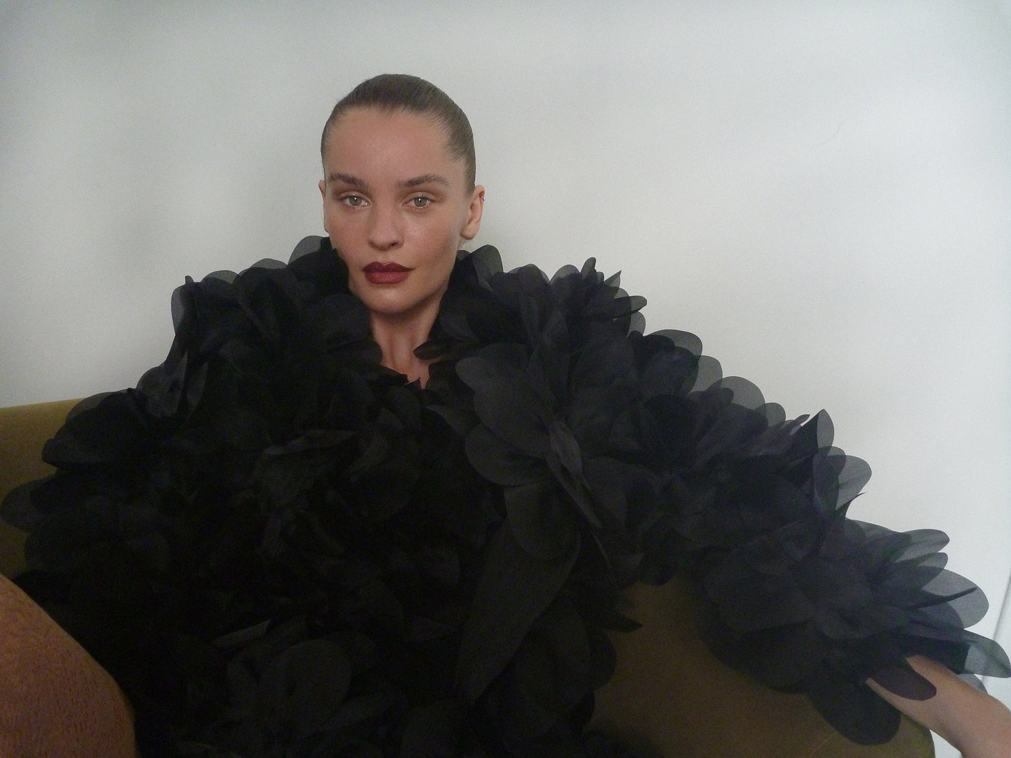 Peony Flower Fur Coat in charcoal black PASKAL