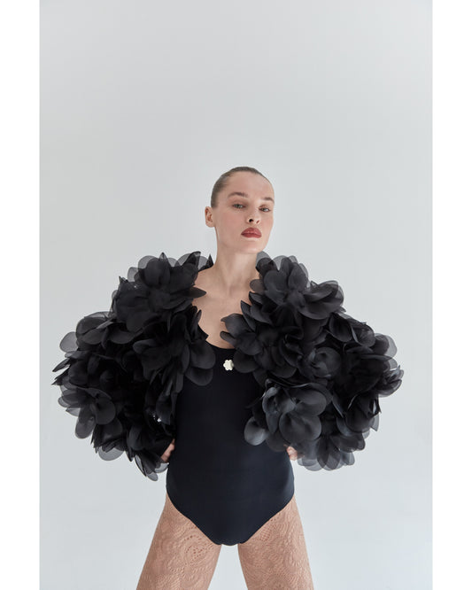 Peony Soft Bomber Jacket in charcoal black PASKAL