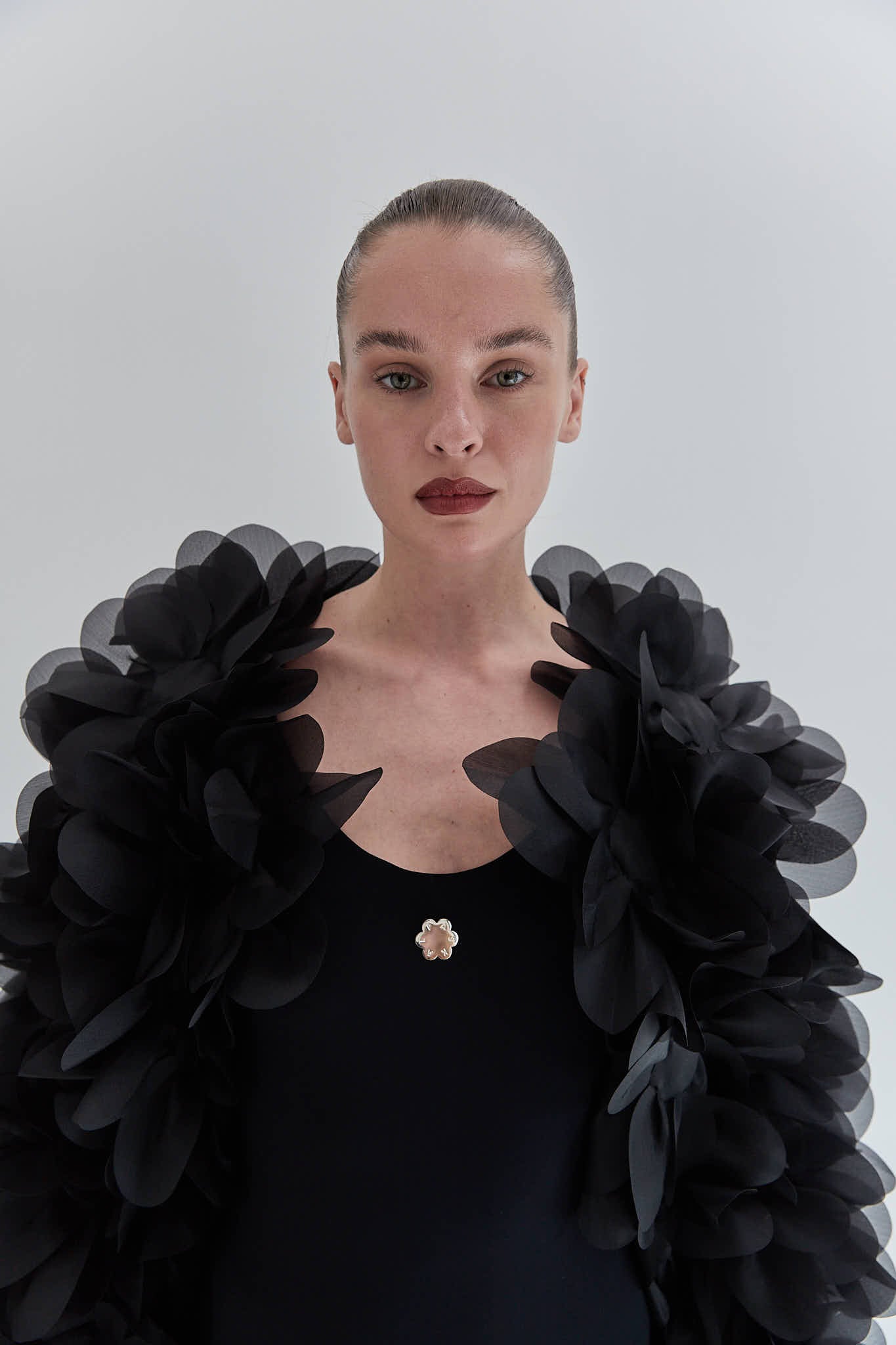 Peony Flower Fur Coat in charcoal black PASKAL