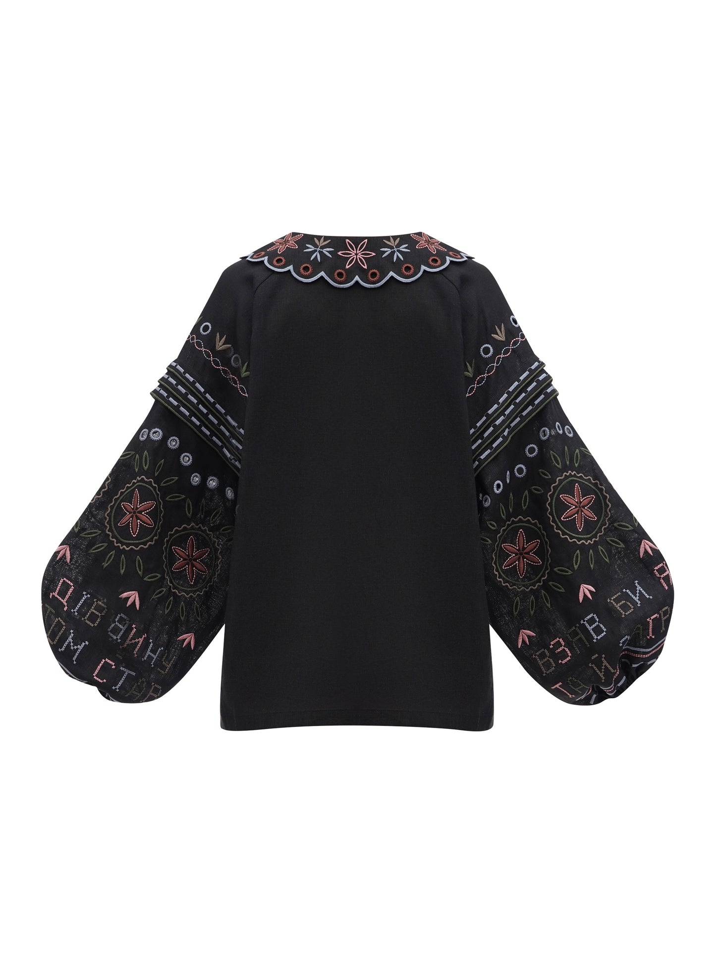 Embroidered jacket made of black linen with a collar Bandura Temna ETNODIM