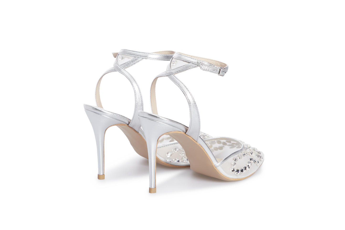 Silvia silver sandals with crystal embroidery LOOKIE ATELIER