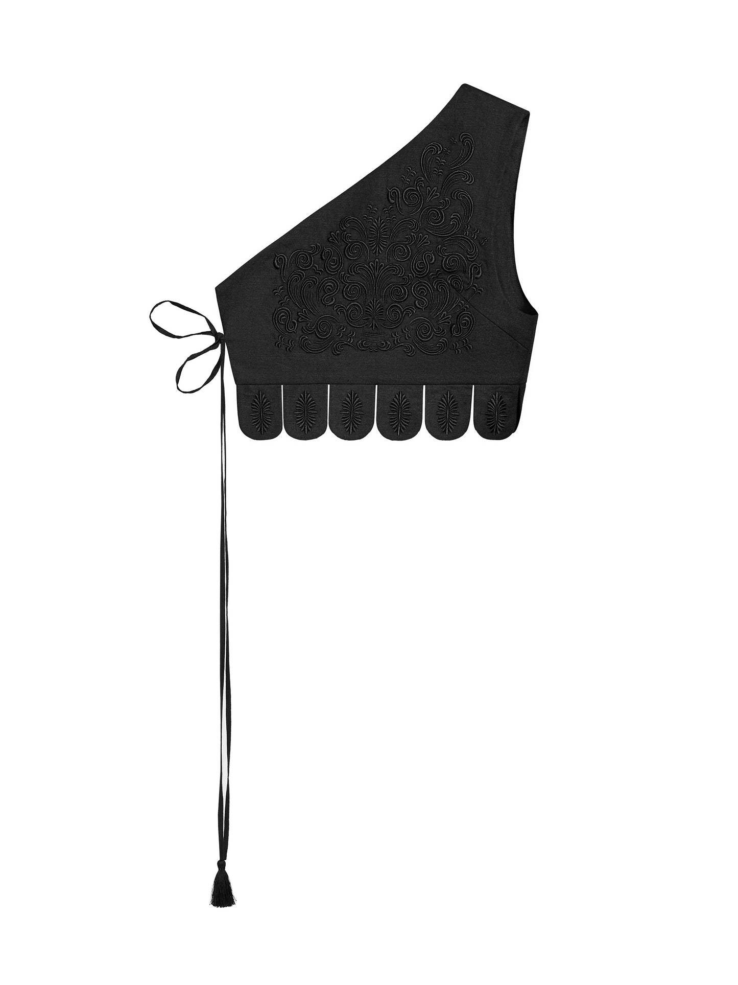 Asymmetric vest with black embroidery in tone Osiayna ETNODIM