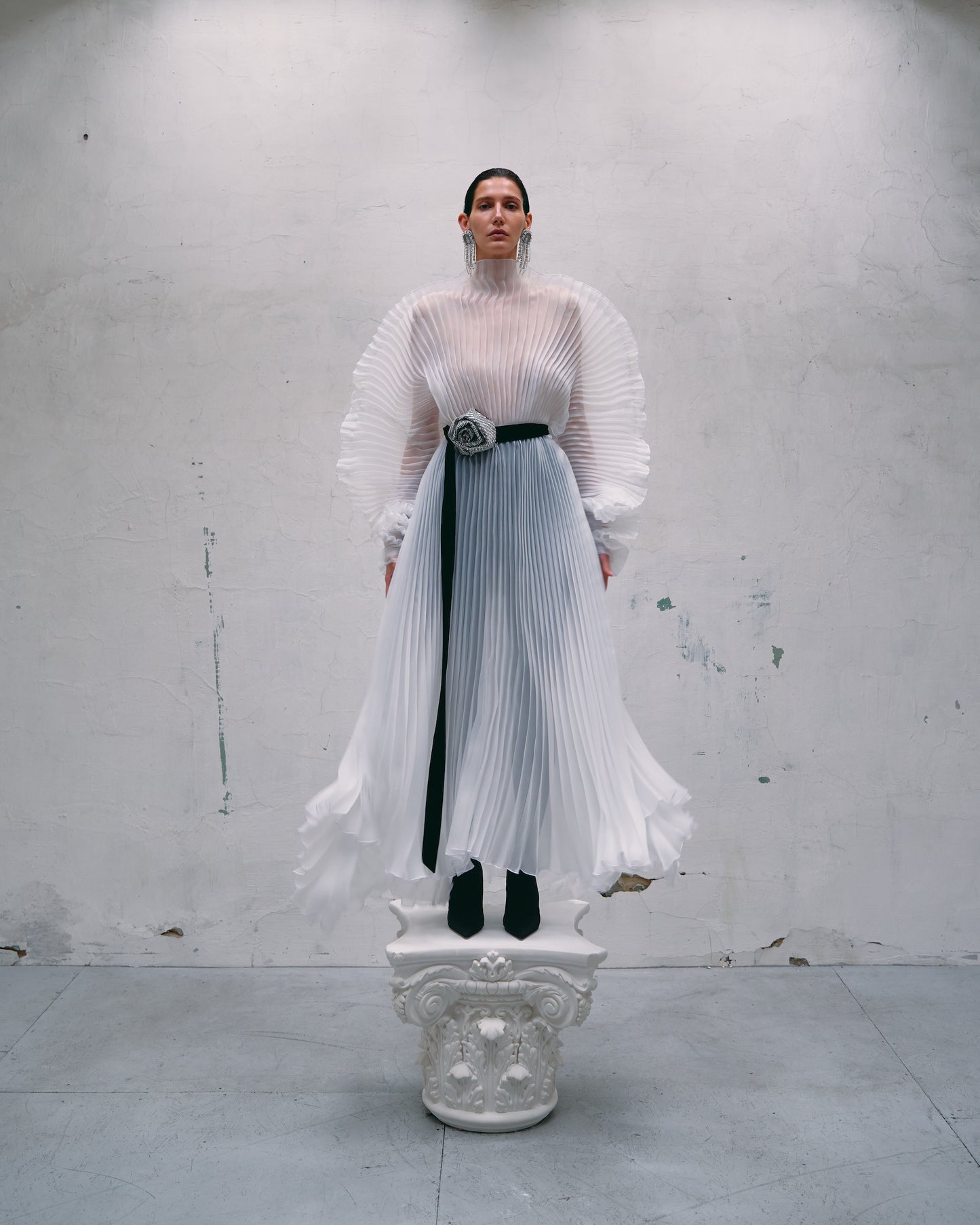 Alisha Pleated White Dress J’AMEMME
